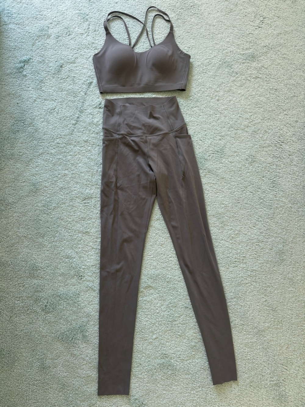 Baleaf Grey High-Rise Leggings with Strappy Padded Bra Set